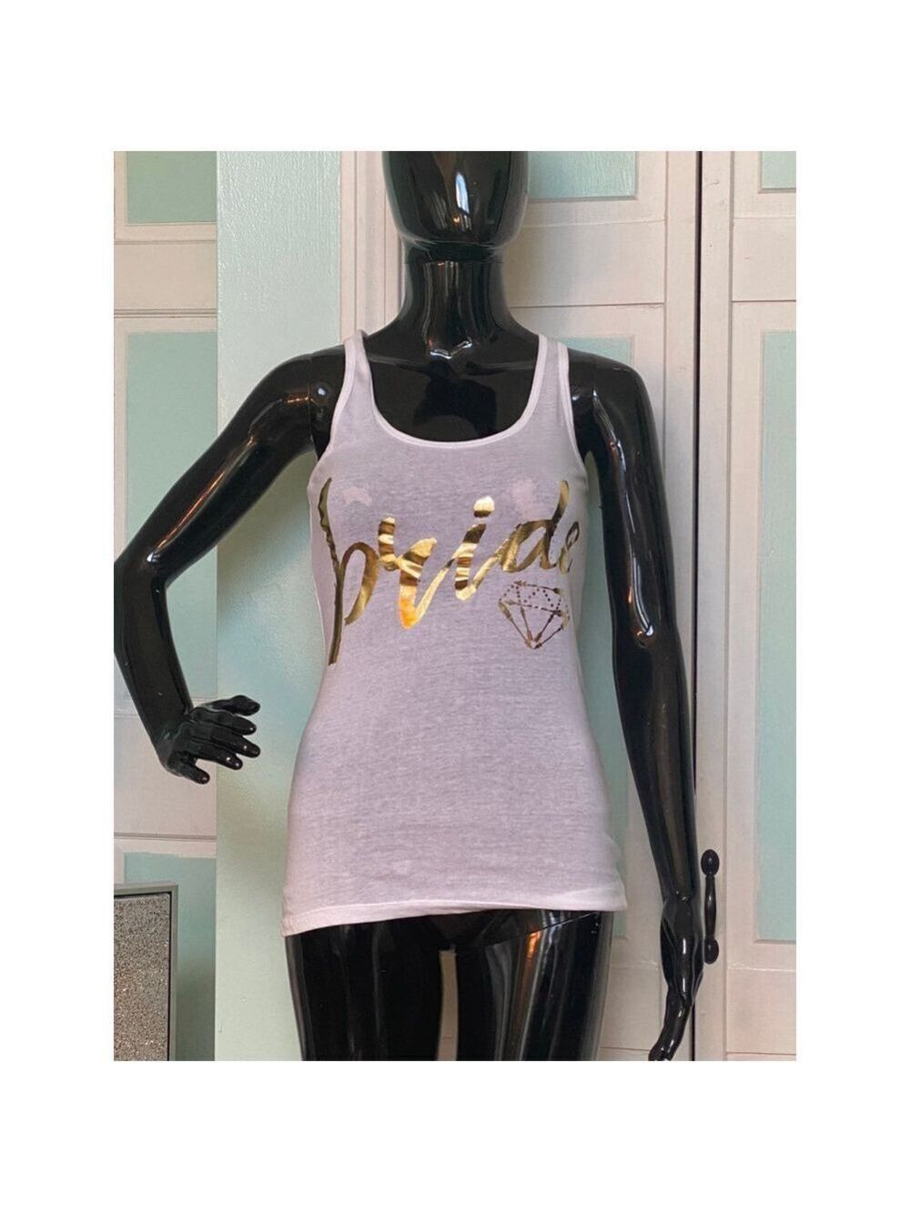 Gold Foil Bride Tank White Size Small